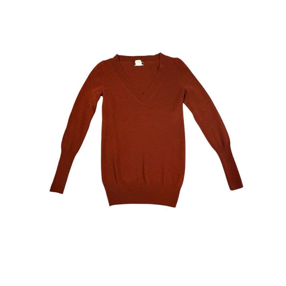 J.Crew V Neck Women XXS Cashmere Sweater Burnt Orange Classic